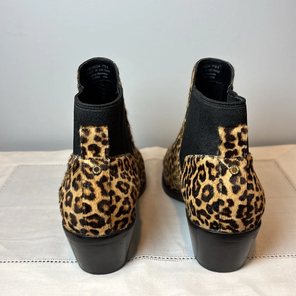 Cole Hann Gia Animal Print Western Calf Hair Chunky Heel Ankle Boots Size 7.5 B